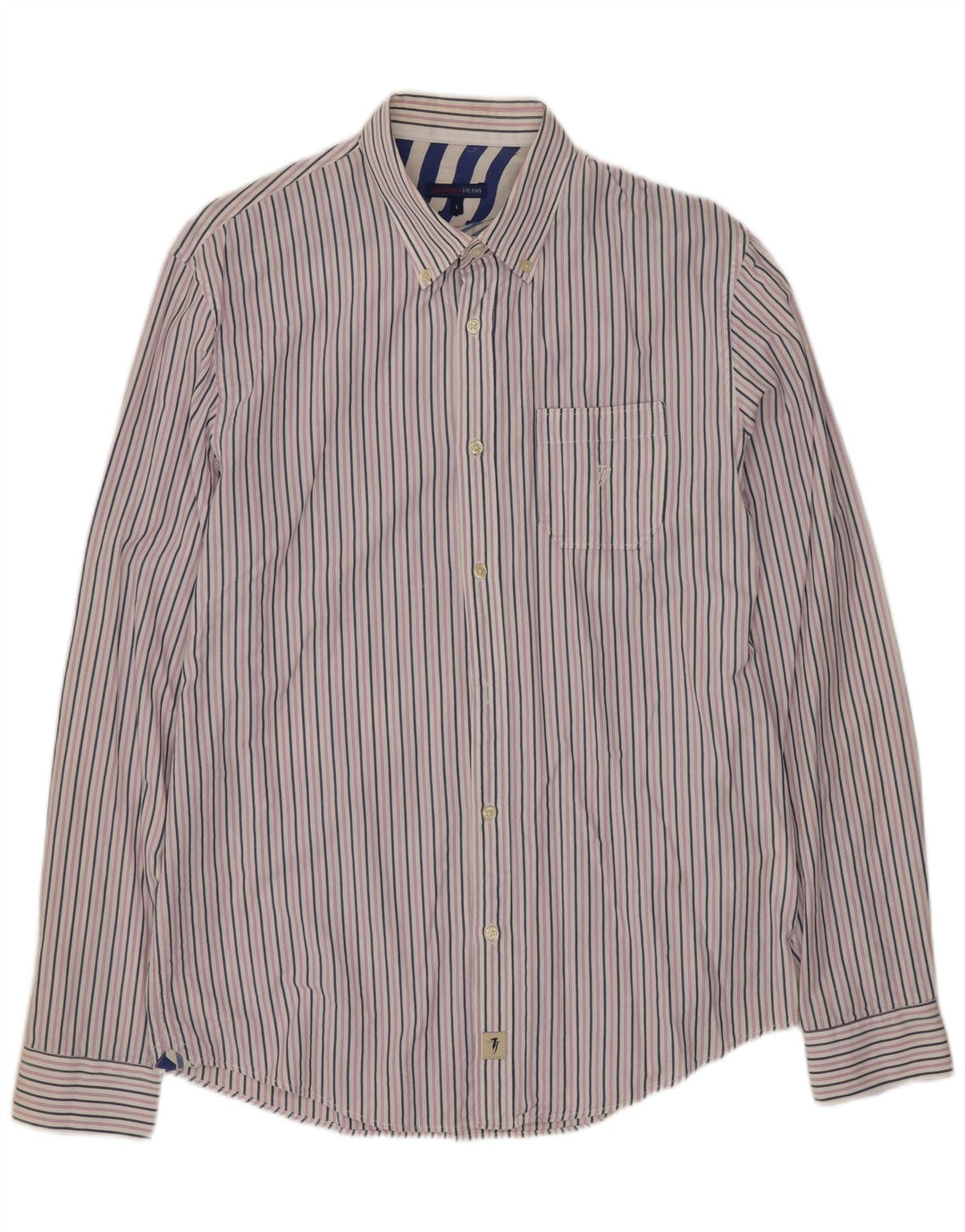 TRUSSARDI JEANS Camicia Uomo Cotone Gessato Large Bianco