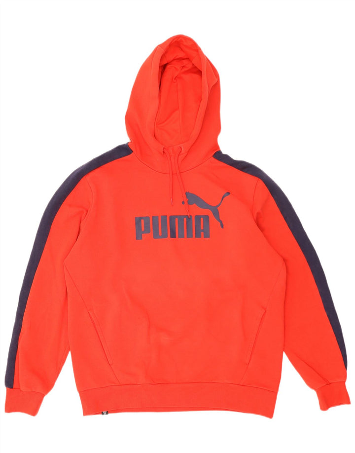 Felpa con cappuccio grafica da uomo Puma in cotone color block rosso medio