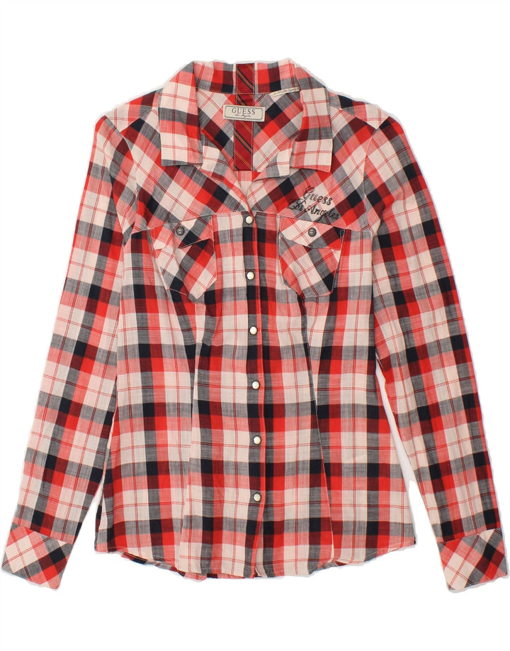 GUESS Womens Graphic Shirt UK 10 Small Red Check Cotton Vintage Guess and Second-Hand Guess from Messina Hembry 