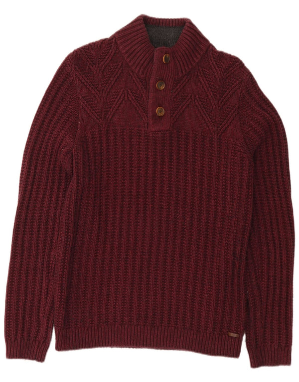 Ted Baker Maglione da uomo con collo a bottoni taglia 3 in cotone bordeaux medio