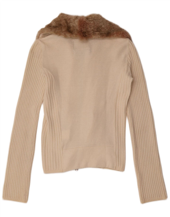 Maglione cardigan da donna Woolrich UK 10 piccolo cotone bianco sporco