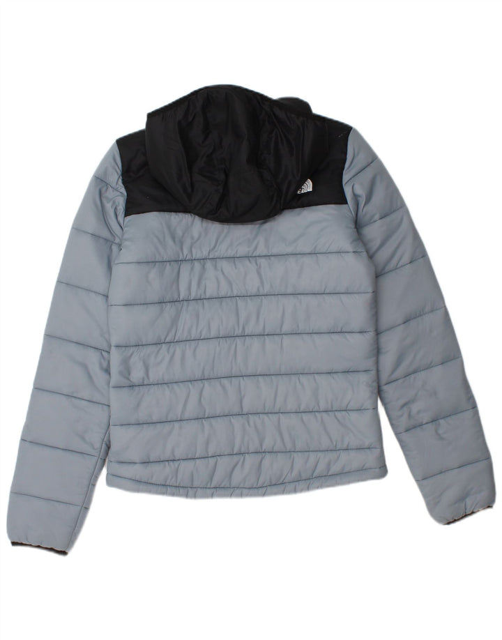 THE NORTH FACE Giacca imbottita con cappuccio da donna UK 6 XS Nylon color block grigio