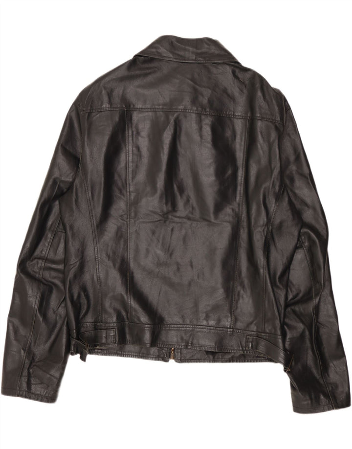 Giacca in pelle vintage da donna UK 18 XL in pelle nera