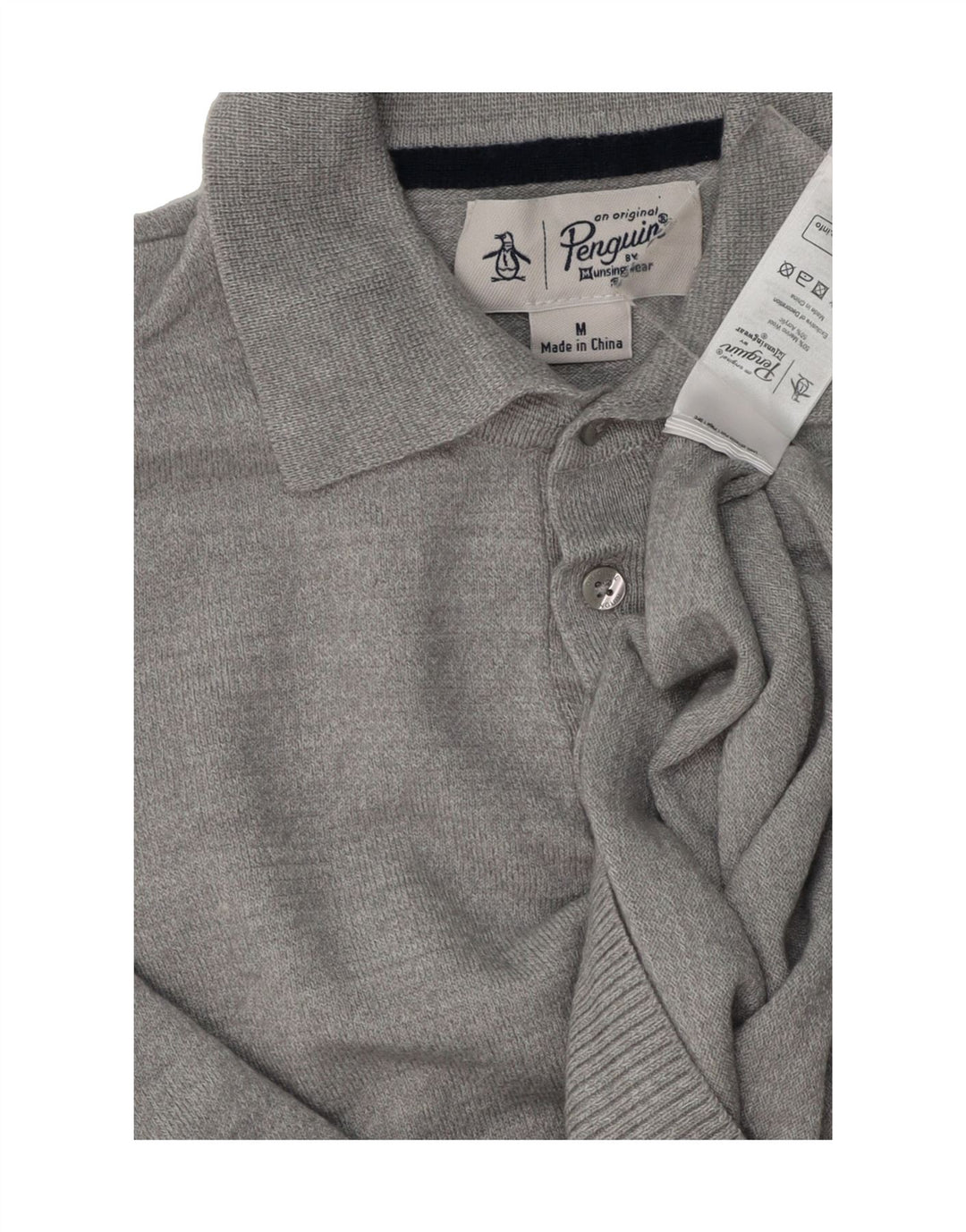 PENGUIN Womens Polo Neck Jumper Sweater UK 14 Medium Grey Wool Vintage Penguin and Second-Hand Penguin from Messina Hembry 