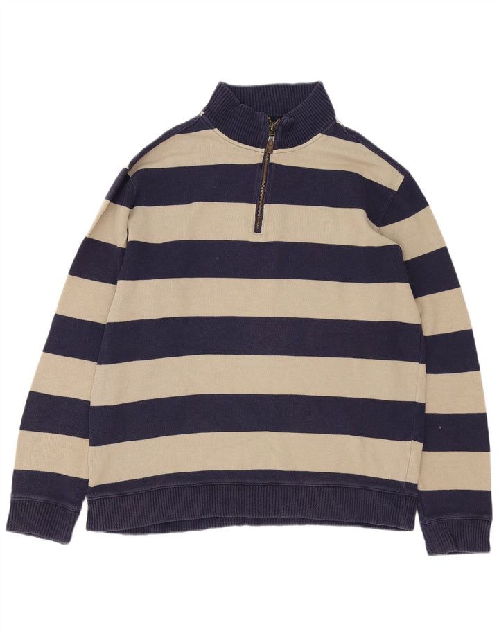 Maglione da uomo Marks & Spencer con zip e collo grande in cotone a righe blu navy