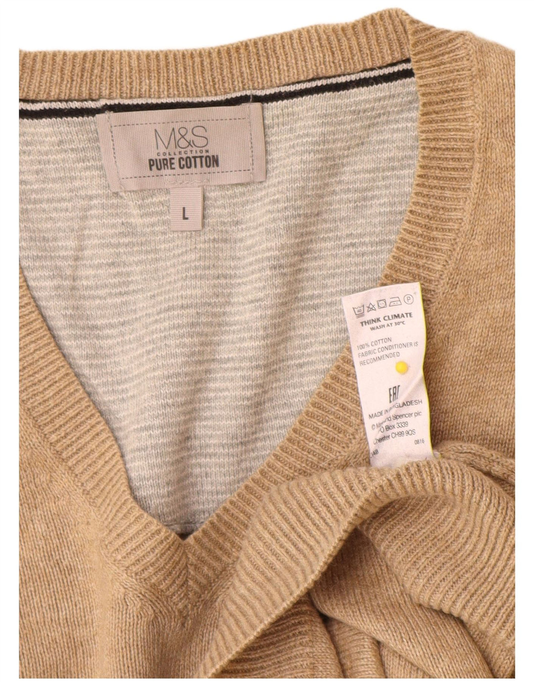 Maglione da uomo con scollo a V Marks & Spencer grande in cotone beige