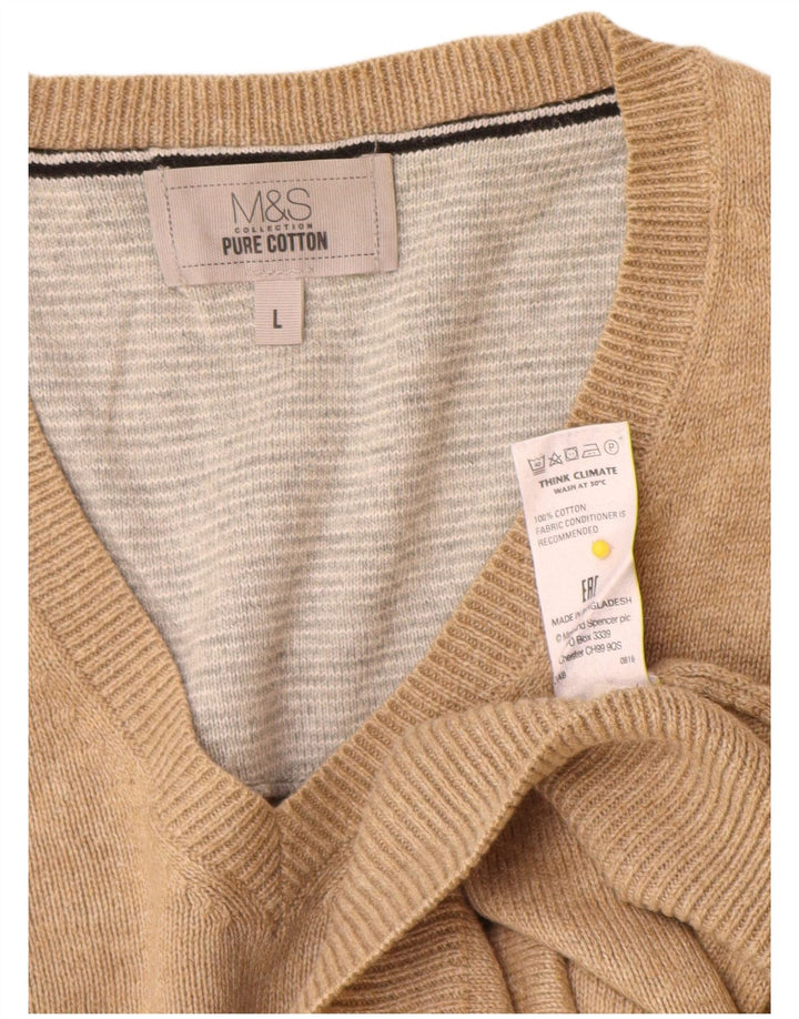 Maglione da uomo con scollo a V Marks & Spencer grande in cotone beige