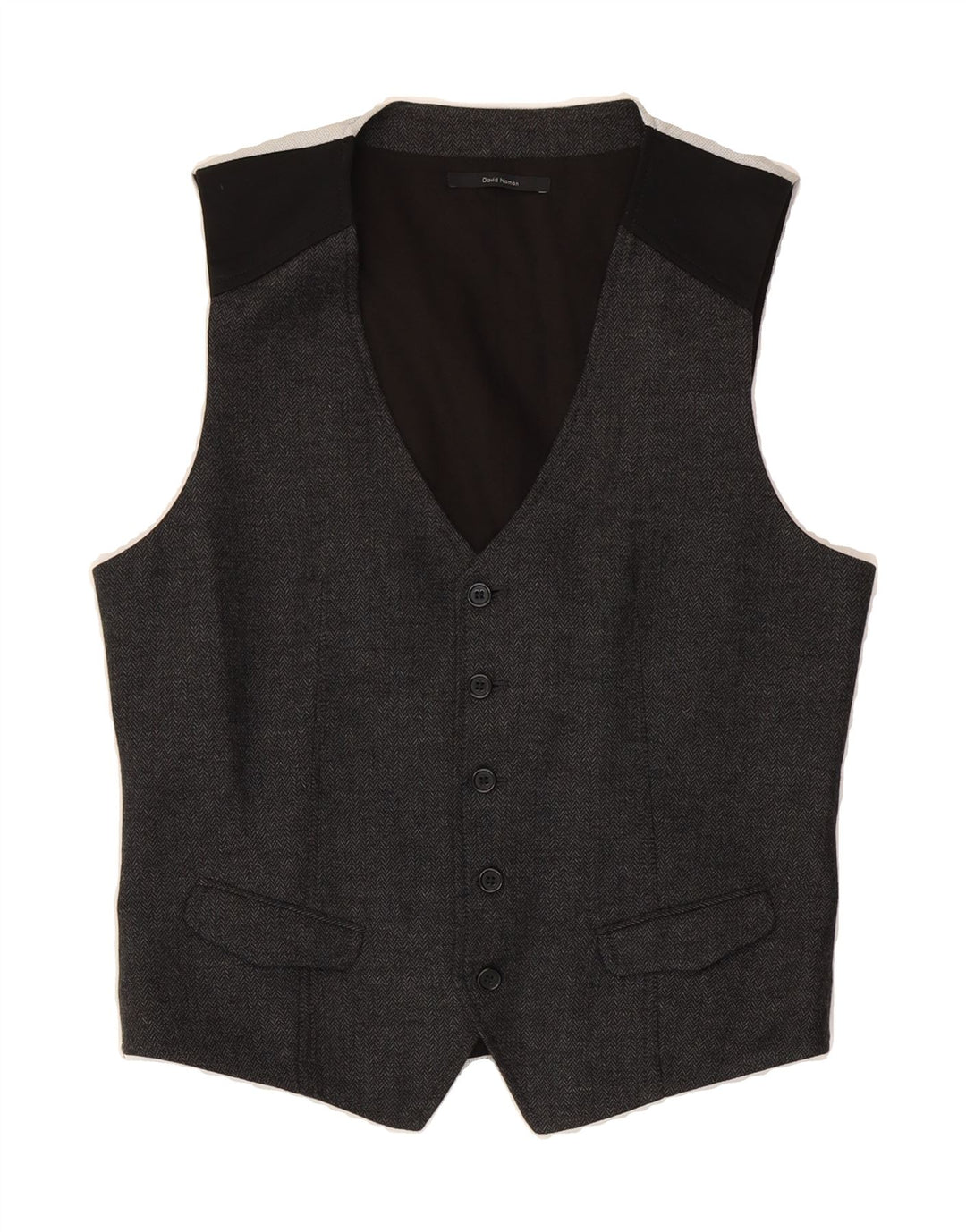 DAVID NAMAN Mens Waistcoat Medium Black Herringbone Cotton Vintage David naman and Second-Hand David naman from Messina Hembry 