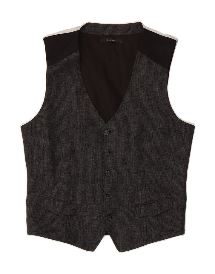 DAVID NAMAN Mens Waistcoat Medium Black Herringbone Cotton Vintage David naman and Second-Hand David naman from Messina Hembry 