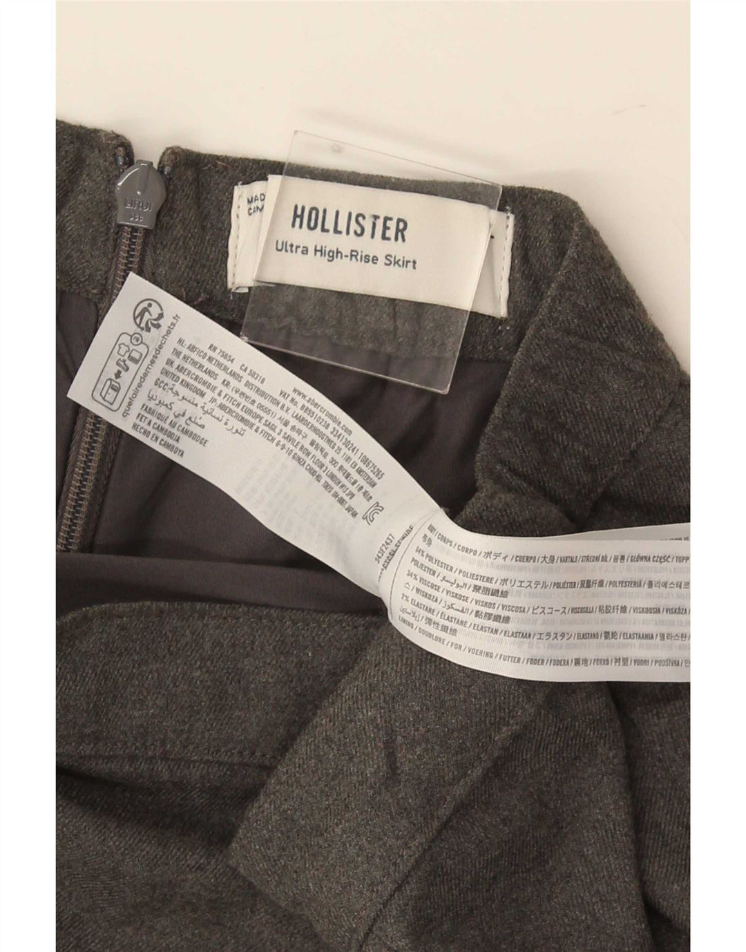 Minigonna Hollister da donna UK 14 grande W30 poliestere grigio