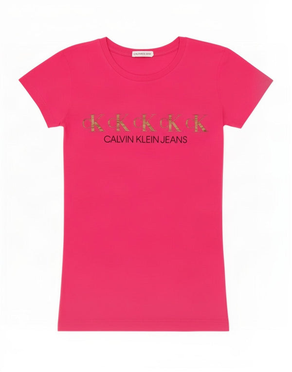 Abito t-shirt con grafica da donna Calvin Klein Jeans UK 10 piccolo rosa