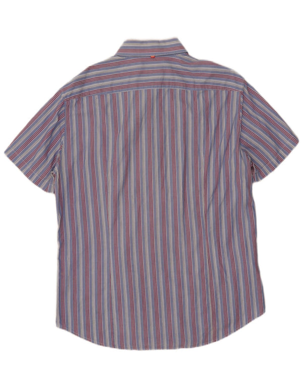 Camicia a maniche corte da uomo Hugo Boss XL in cotone a righe blu