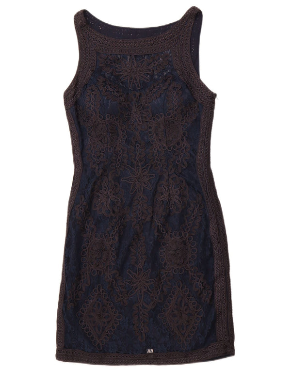 Vintage Womens Sleeveless Sheath Dress UK 8 Small Navy Blue