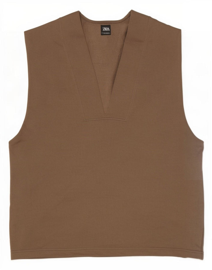 Canotta oversize da donna Zara UK 10 piccola in cotone marrone