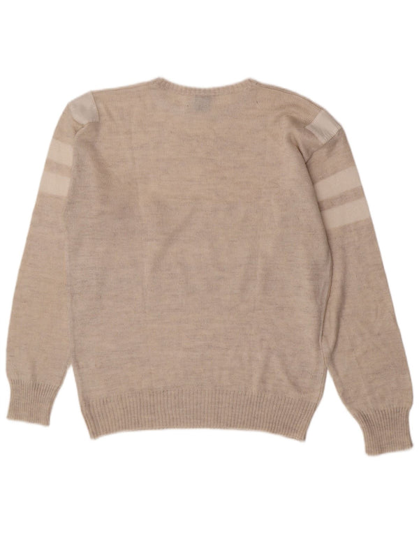 Maglione girocollo da uomo vintage IT 54 XL Acrilico a righe beige