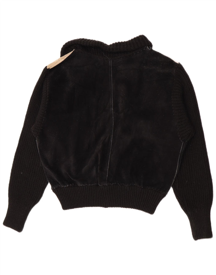 Giacca bomber scamosciata da donna vintage UK 16 grande color block nero