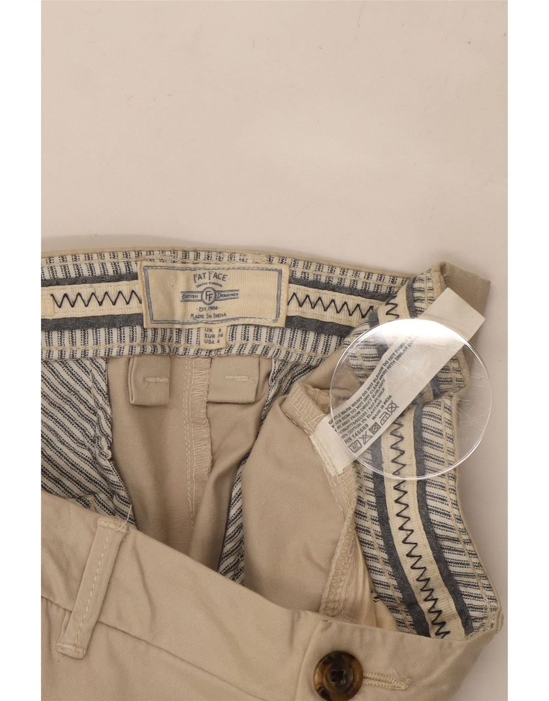 Pantaloni corti dritti da donna FAT FACE UK 8 Small W30 L23 Cotone beige