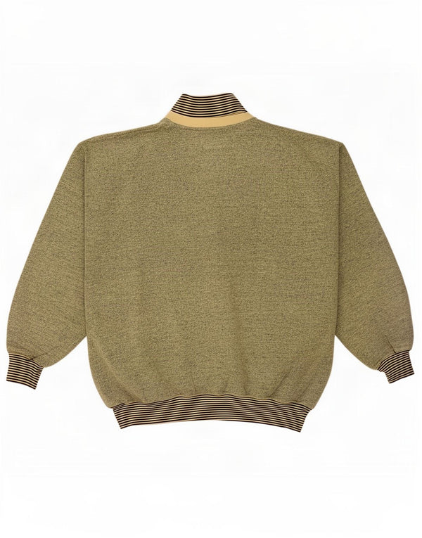 Felpa vintage da uomo con zip e collo, maglione, verde medio, gessato