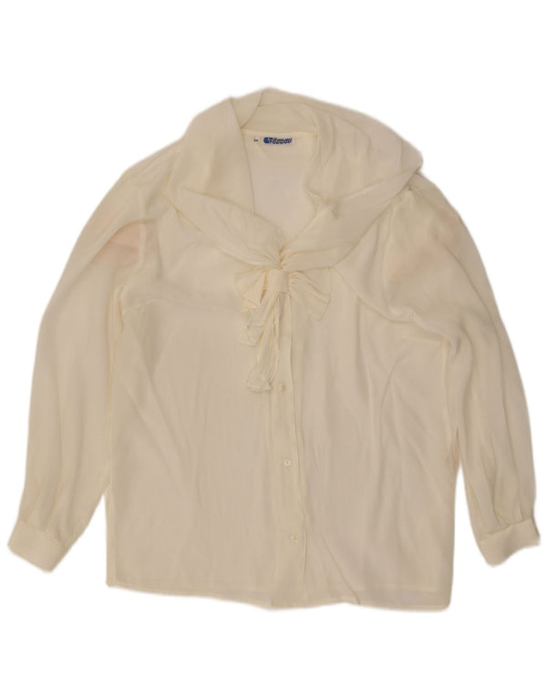 Lebole Womens Front Tie Shirt Blouse IT 44 Medium White Silk
