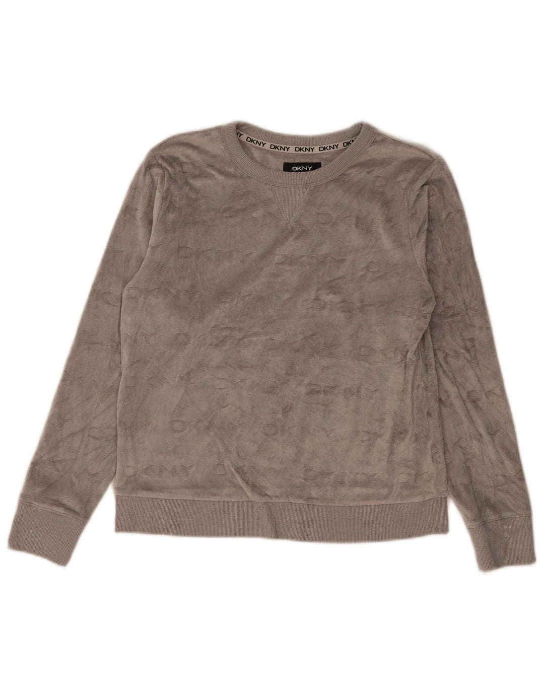 Felpa da donna in velluto grafico Dkny UK 10 piccolo poliestere grigio
