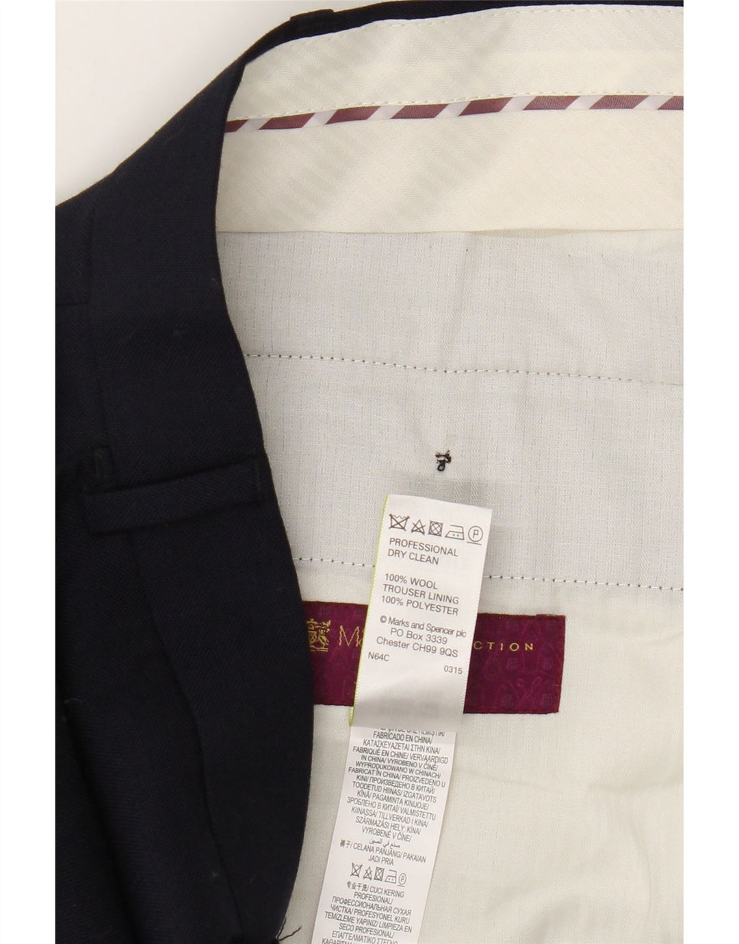 Pantaloni da abito vestibilità regolare da uomo Marks & Spencer W38 L31 lana blu navy