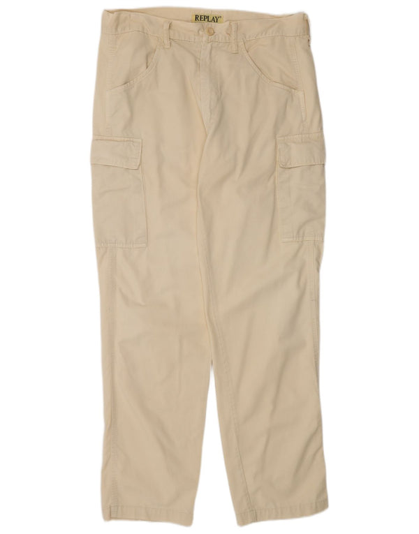 Pantaloni cargo dritti da uomo Replay W34 L31 in cotone bianco sporco