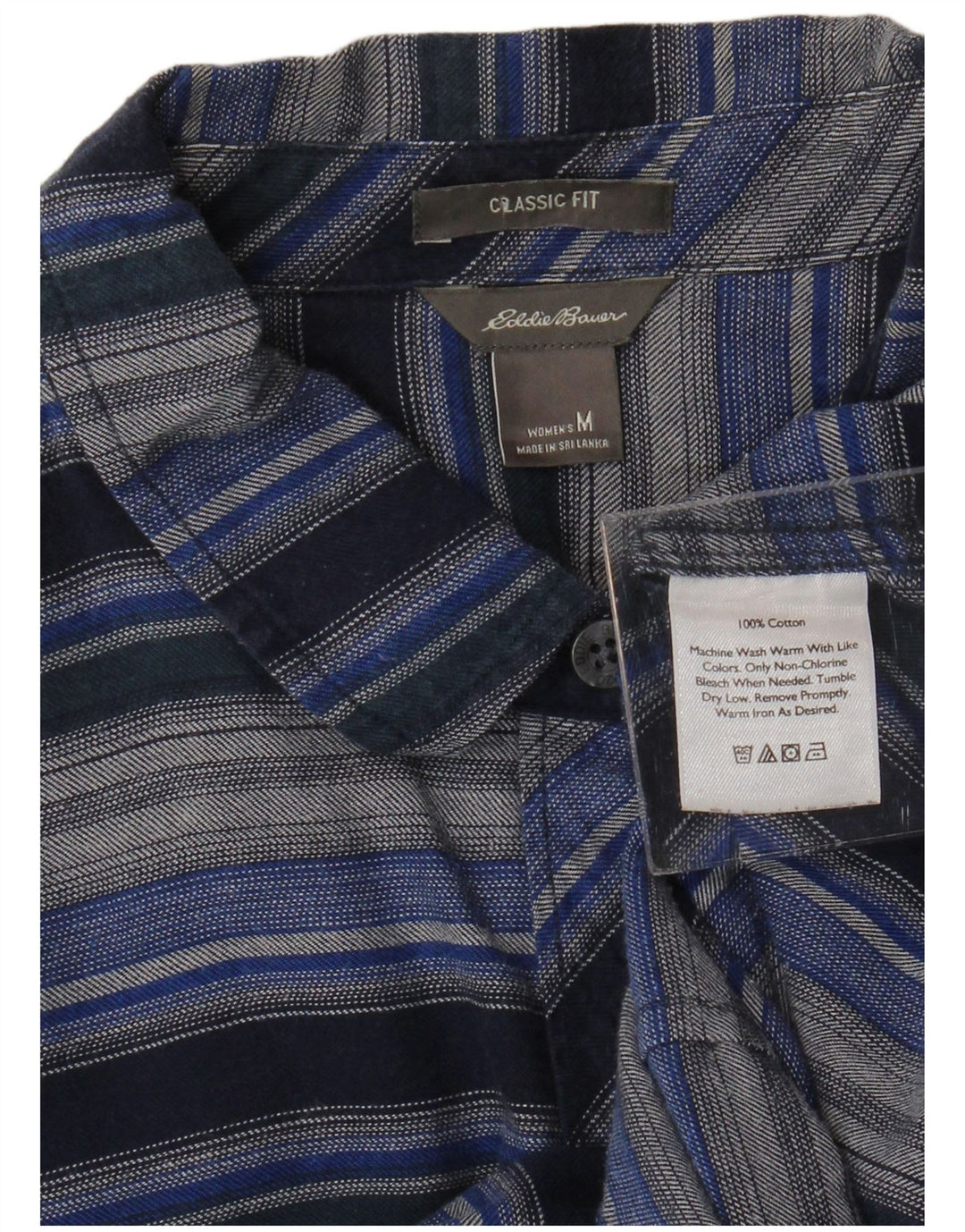 Camicia in flanella da donna EDDIE BAUER UK 14 medio a righe blu navy