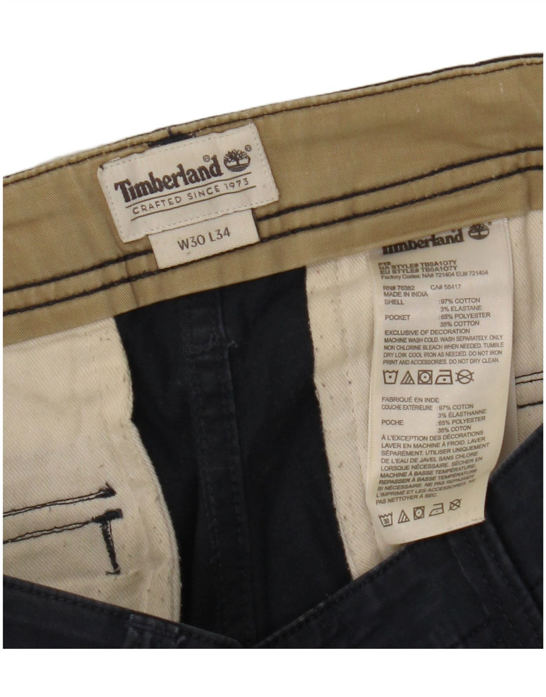 Pantaloni cargo dritti da uomo TIMBERLAND W30 L27 cotone blu navy