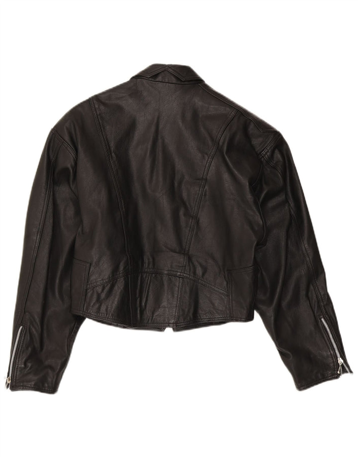 Giacca da motociclista in pelle da donna vintage UK 14 Pelle nera media