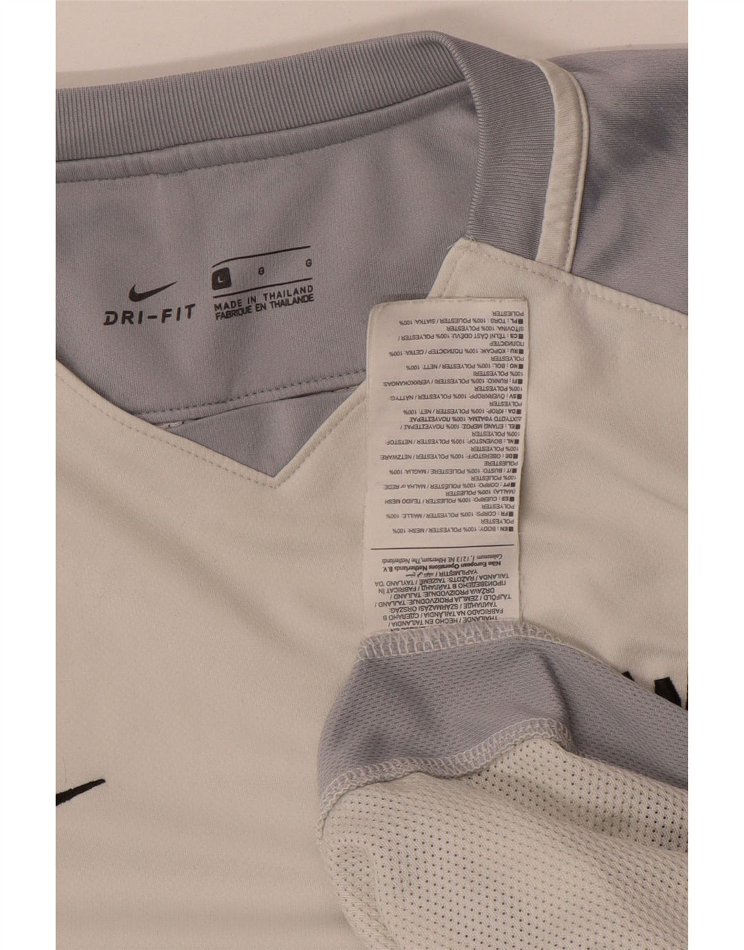 Nike - Maglia grafica da uomo Dri Fit a maniche lunghe, grande, in poliestere color block bianco