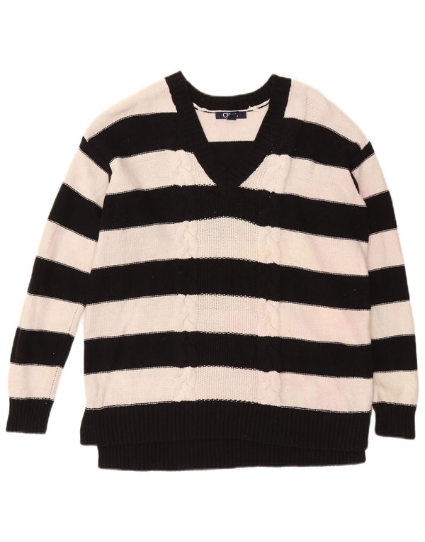 CHAPS Womens Oversized V-Neck Jumper Sweater UK 10 Small Black Striped