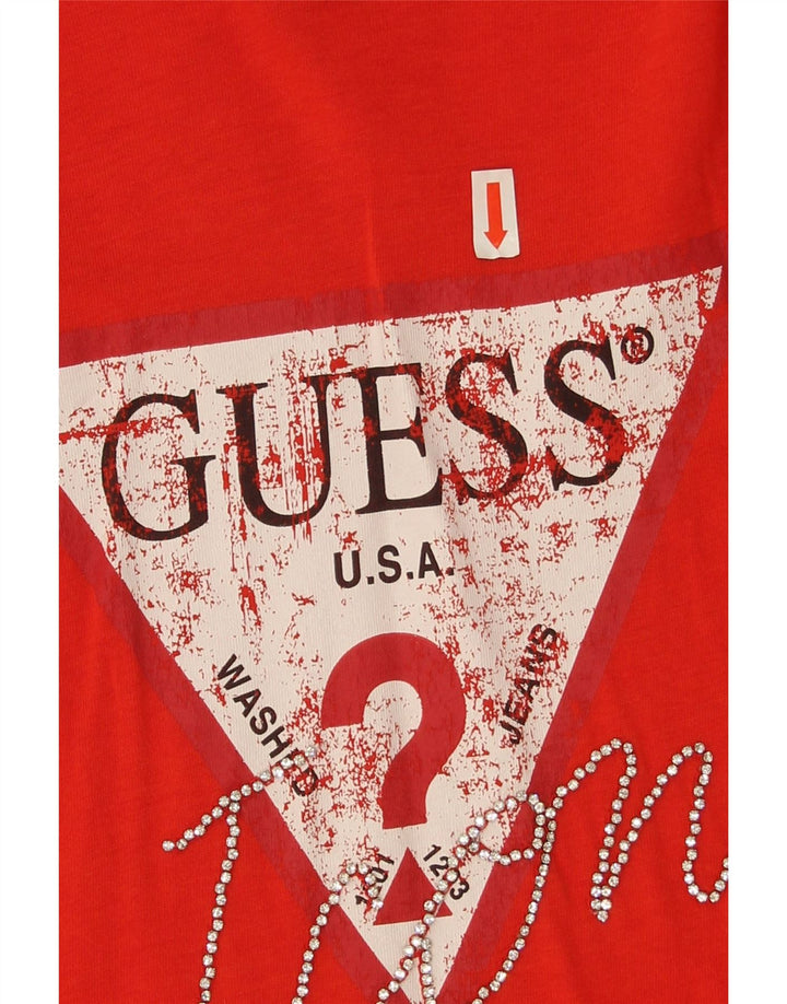Guess Top grafico da donna a maniche lunghe UK 10 Small Rosso Cotone