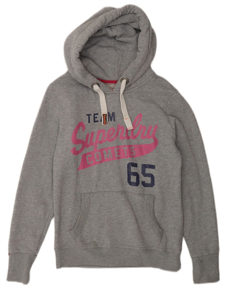 Felpa con cappuccio grafica da donna Superdry UK 14 Cotone grigio medio