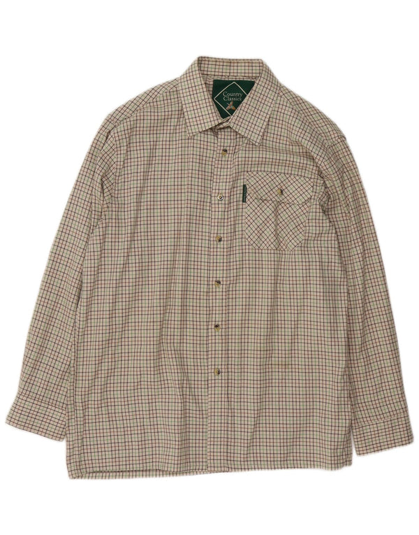 Camicia da uomo vintage taglia 16 1/2 grande poliestere a quadri beige