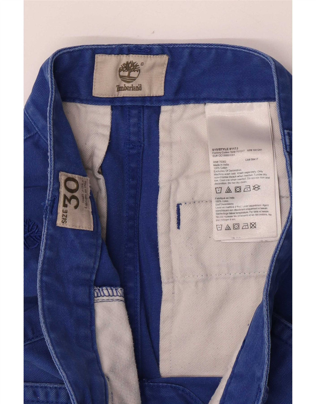 Pantaloncini chino da uomo Timberland medi W30 in cotone blu