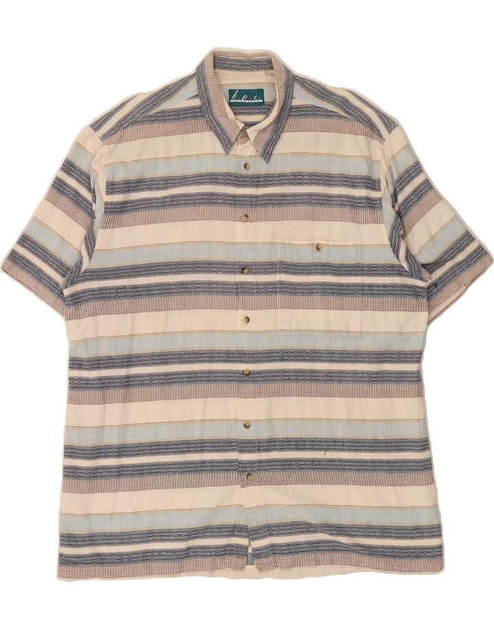 VINTAGE Mens Short Sleeve Shirt XL Multicoloured Striped Vintage Vintage and Second-Hand Vintage from Messina Hembry 