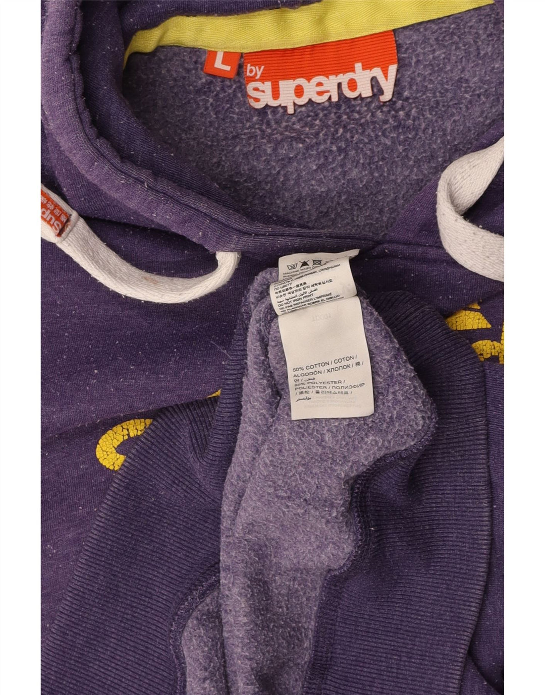Maglione con cappuccio grafico da donna SUPERDRY UK 14 grande cotone viola