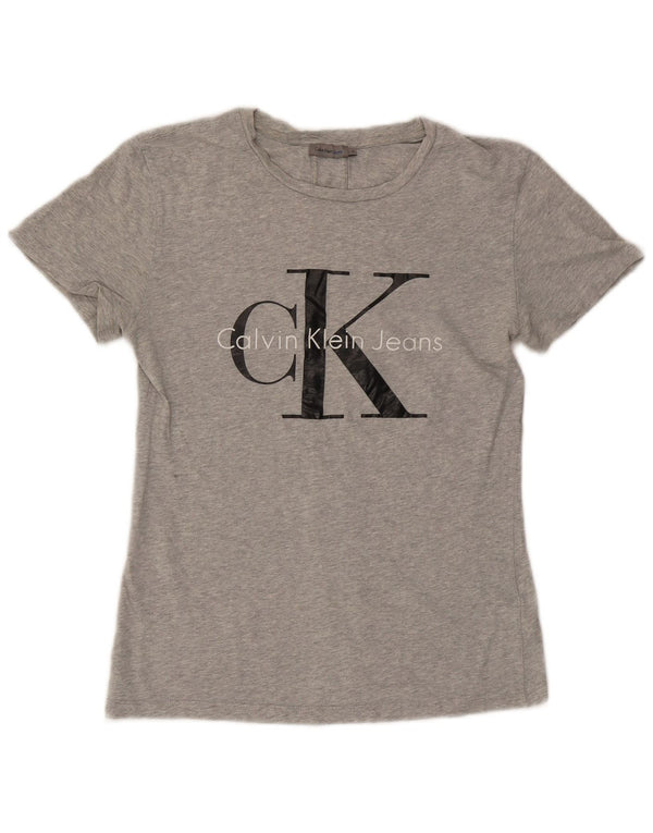 Maglietta grafica da donna Calvin Klein Jeans Top UK 10 Small Grey Flecked