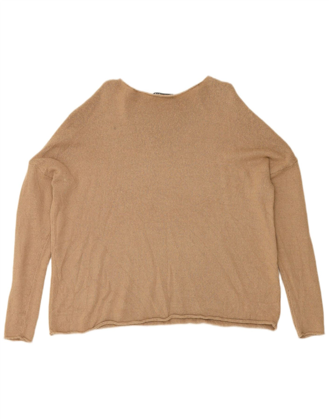ZARA Womens Oversized Boat Neck Jumper Sweater UK 14 Medium Beige Cotton