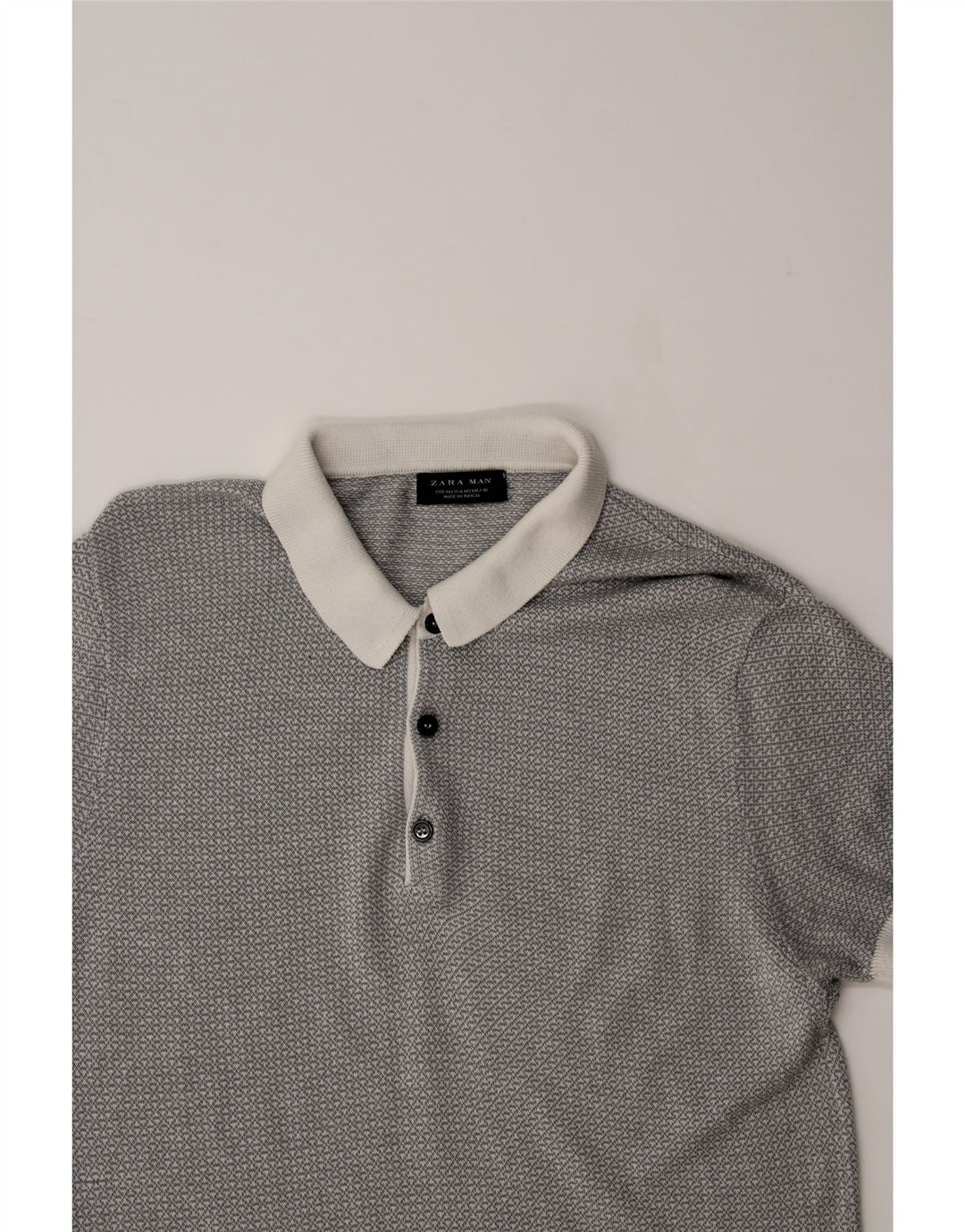 ZARA Mens Short Sleeve Polo Neck Jumper Sweater Medium Grey Viscose Vintage Zara and Second-Hand Zara from Messina Hembry 