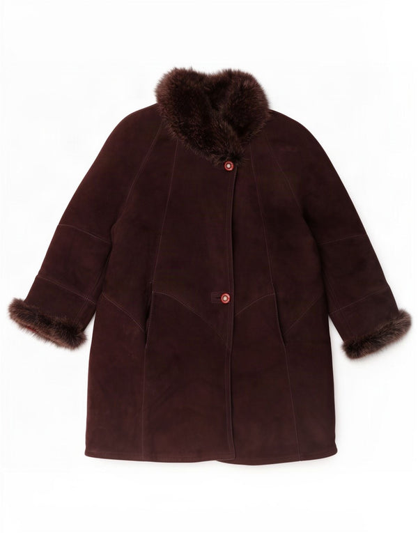 Vintage Womens Loose Fit Shearling Coat IT 44 Medium Maroon