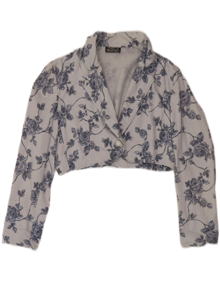 Giacca Bolero vintage da donna a 1 bottone UK 14 blu medio floreale