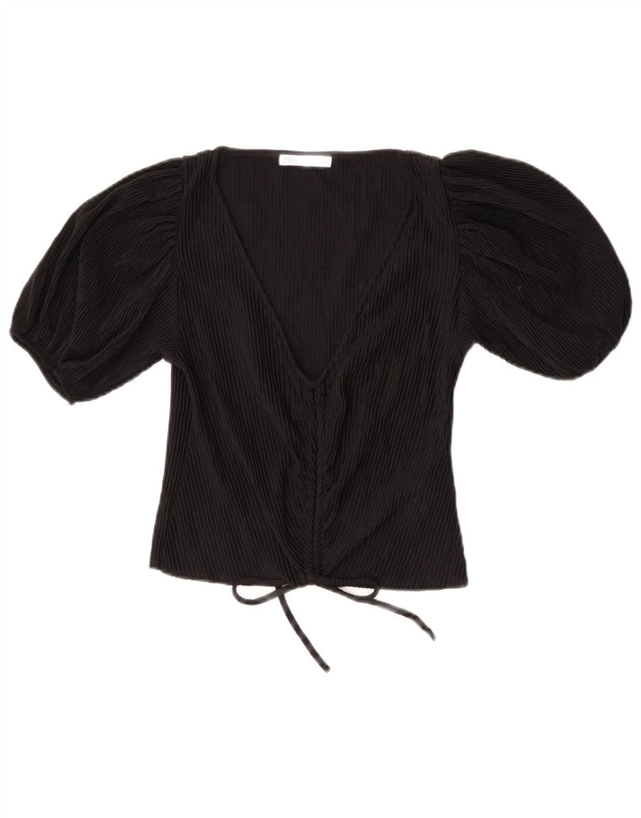 Top corto da donna Zara in camicetta UK 8 piccolo poliestere nero