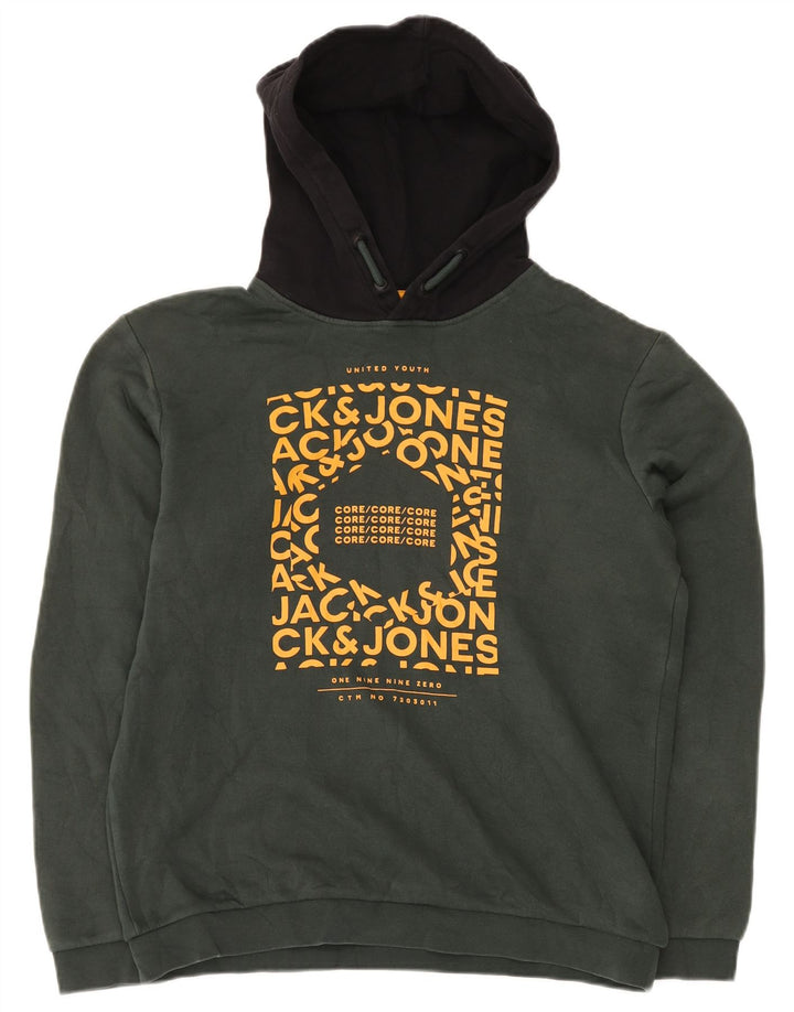 JACK & JONES Felpa con cappuccio grafica per ragazzi 15-16 anni Colore verde a blocchi