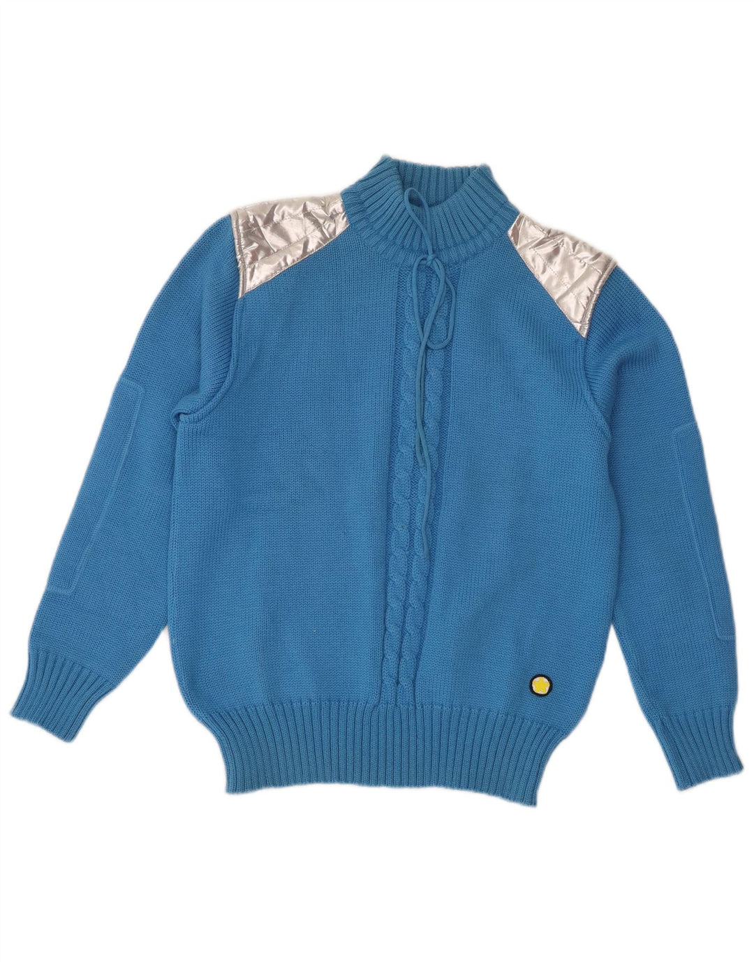 Maglione vintage da donna con collo alto e collo alto IT 44 Colorblock blu medio