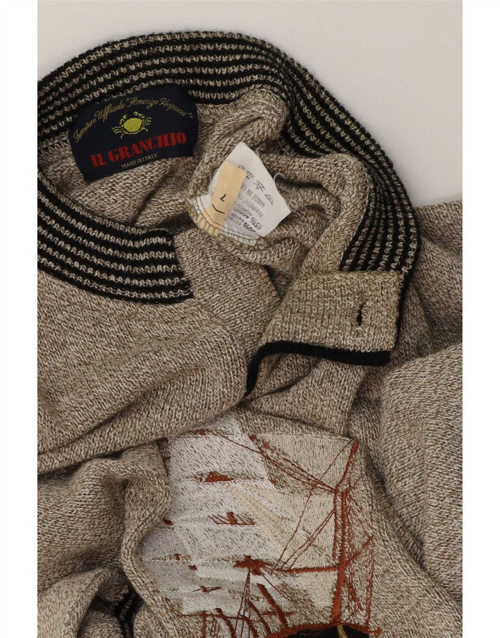 Il Granchio Maglione da uomo con collo con bottoni grafici, grande kaki screziato