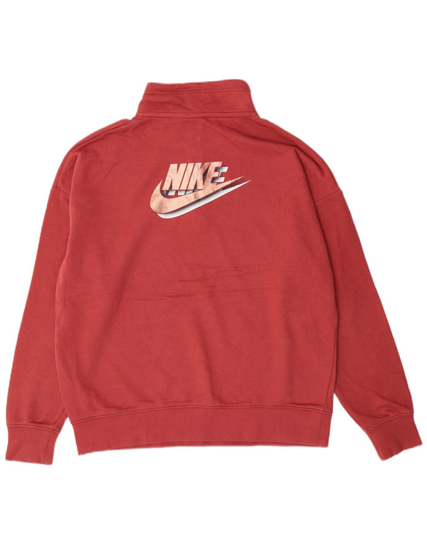 NIKE Felpa da donna oversize con collo con zip e grafica, maglione UK 10 piccolo rosa