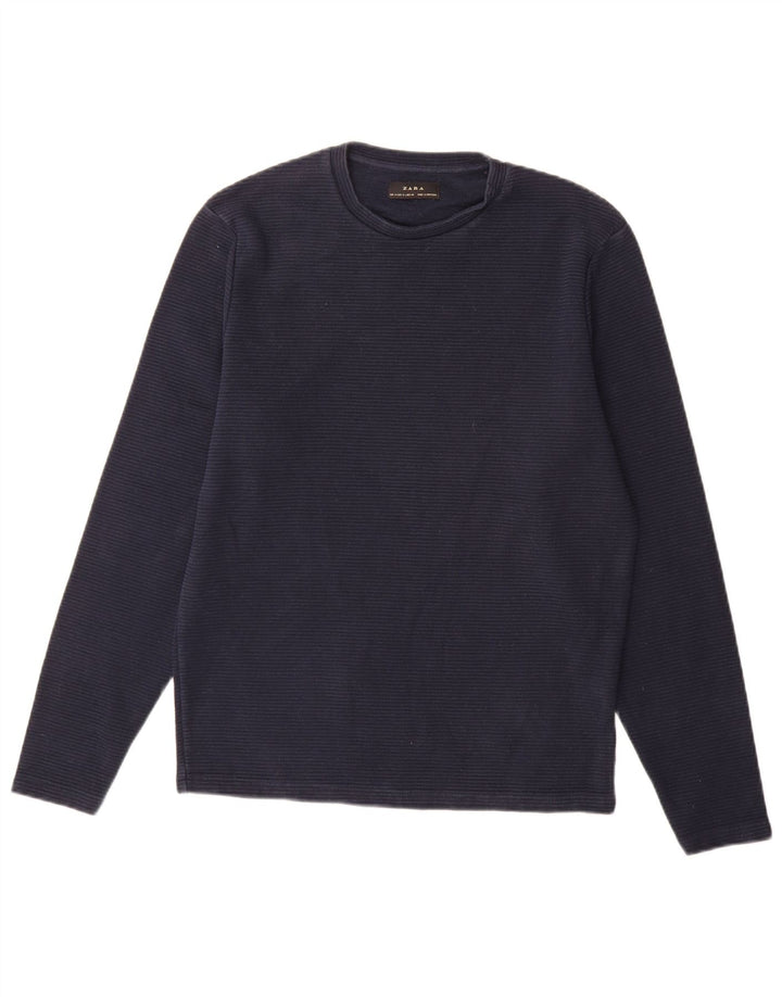 Top Zara da uomo a maniche lunghe in cotone blu navy medio