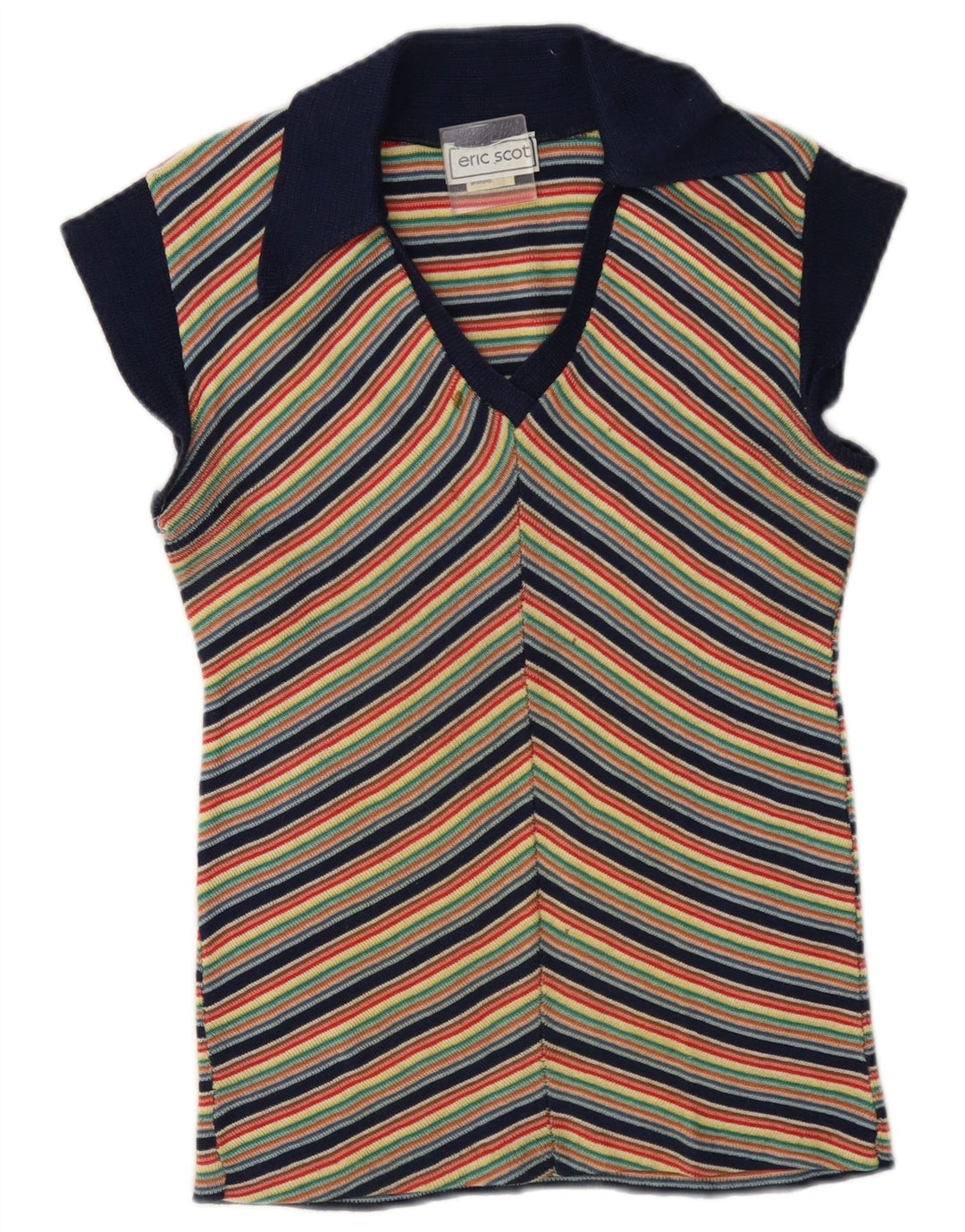 Camicetta vintage da donna in maglia top UK 12 a righe multicolori medie