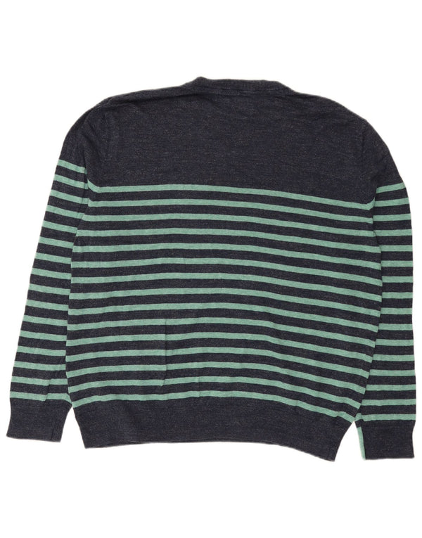 Maglione maglione girocollo da uomo White Stuff XL Lino a righe blu navy